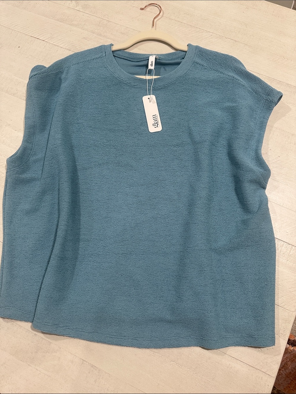 glam Dusty Blue Sleeveless Knit Tank Top
